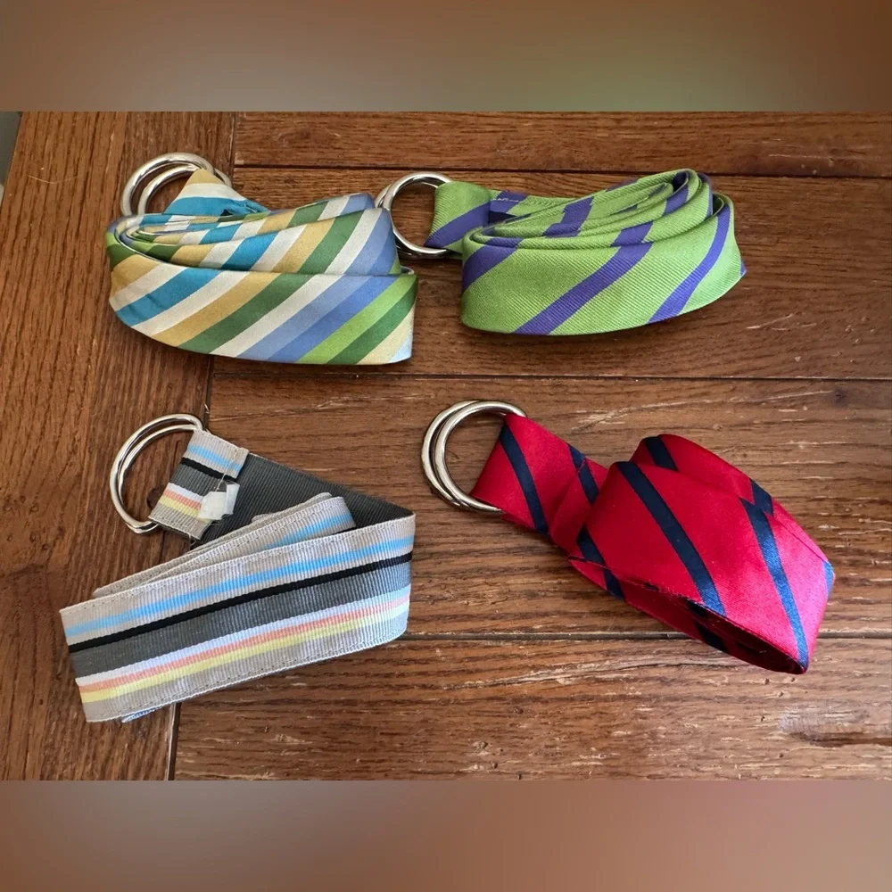 (4) Women’s Belt Lot Ribbon Silk Woven D Ring Colorful Preppy Acadamia Spring - Picture 2 of 9